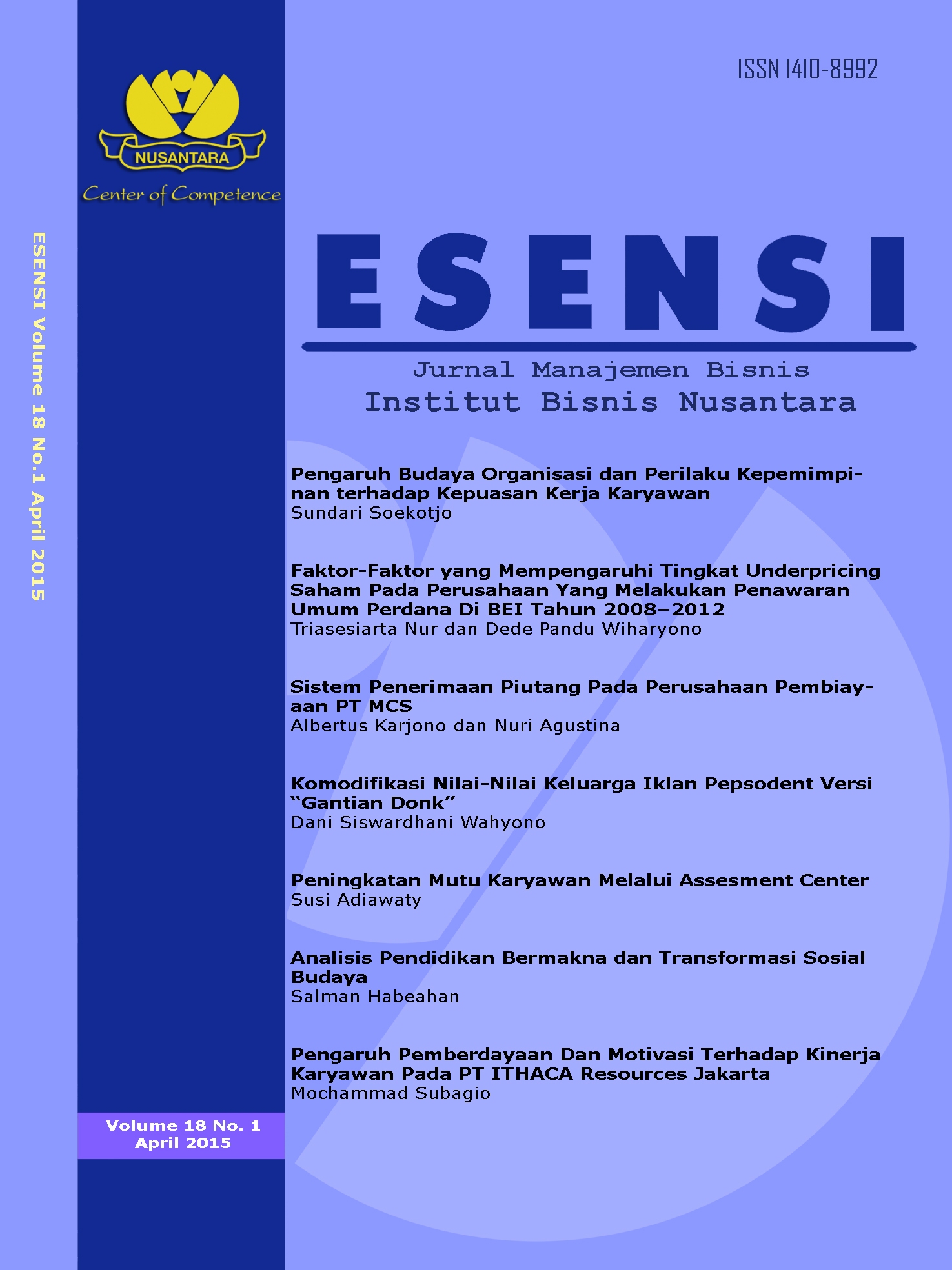 Cover Esensi Vol.18 No.1 April 2015