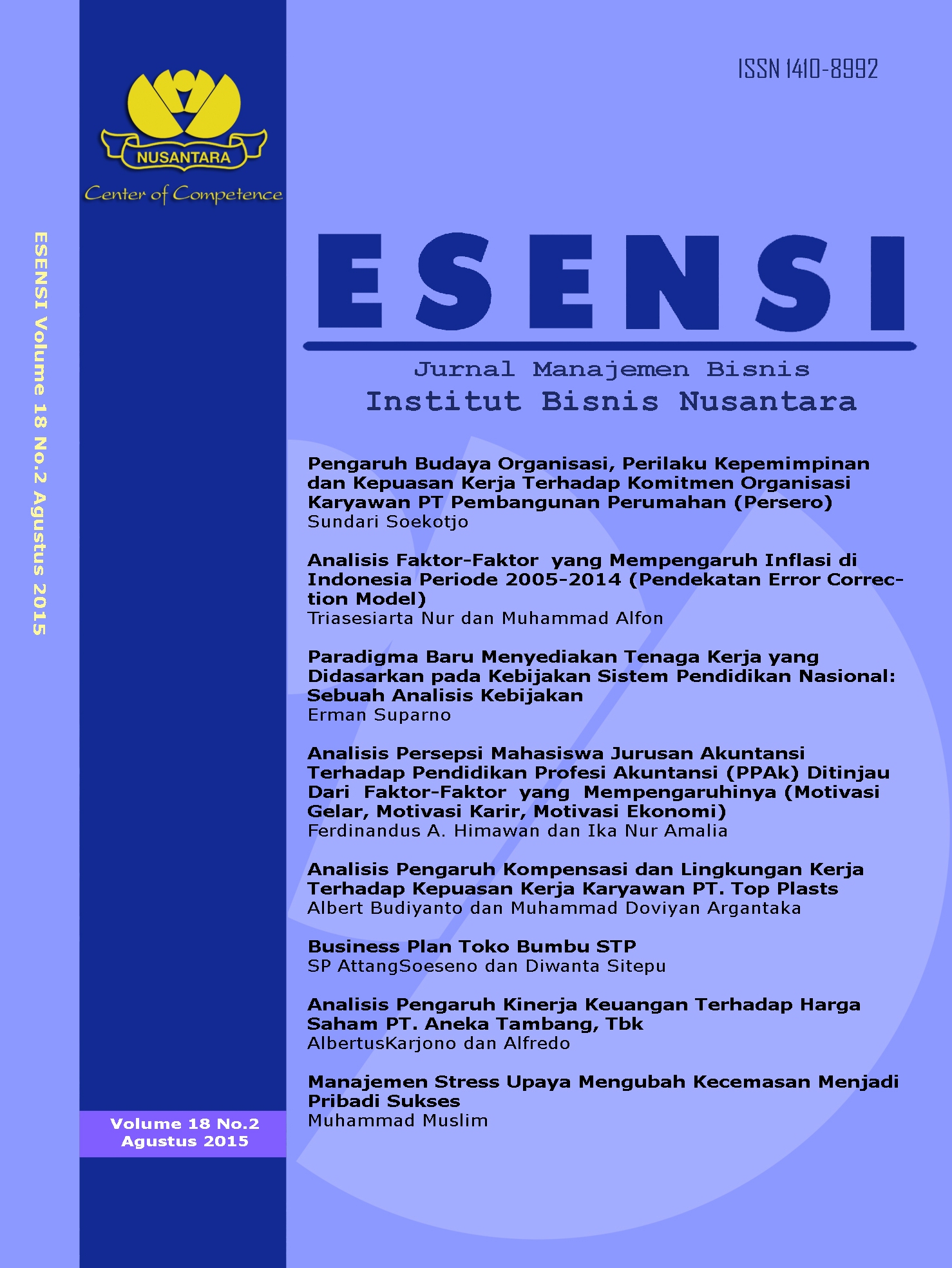 Cover Esensi Vol.18 No.2 Agustus 2015