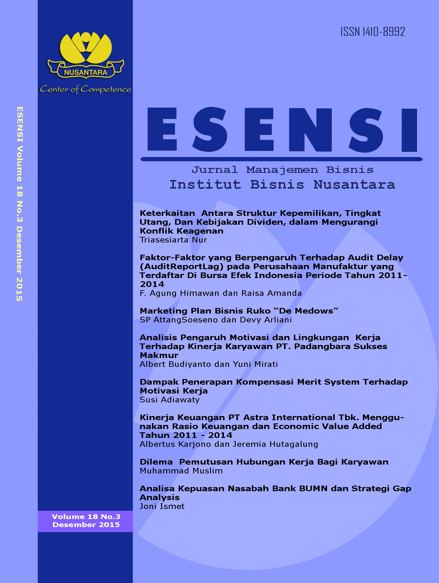 Cover Esensi Vol.18 No.3 Desember 2015